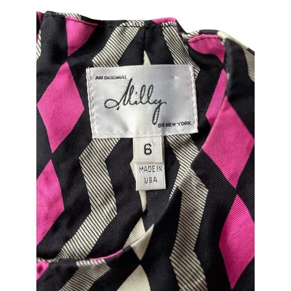 Milly Geometric Zigzag Silk Sleeveless Top Pink Black White - Size 6 - Picture 4 of 12